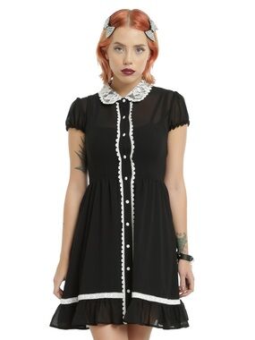 Hot Topic Black Mini Dress with White Lace Trim